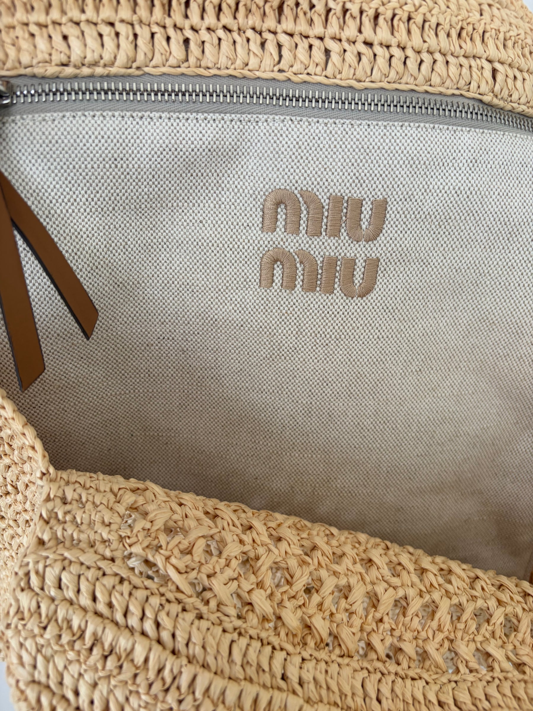 Miu Miu Raffia Logo Tote