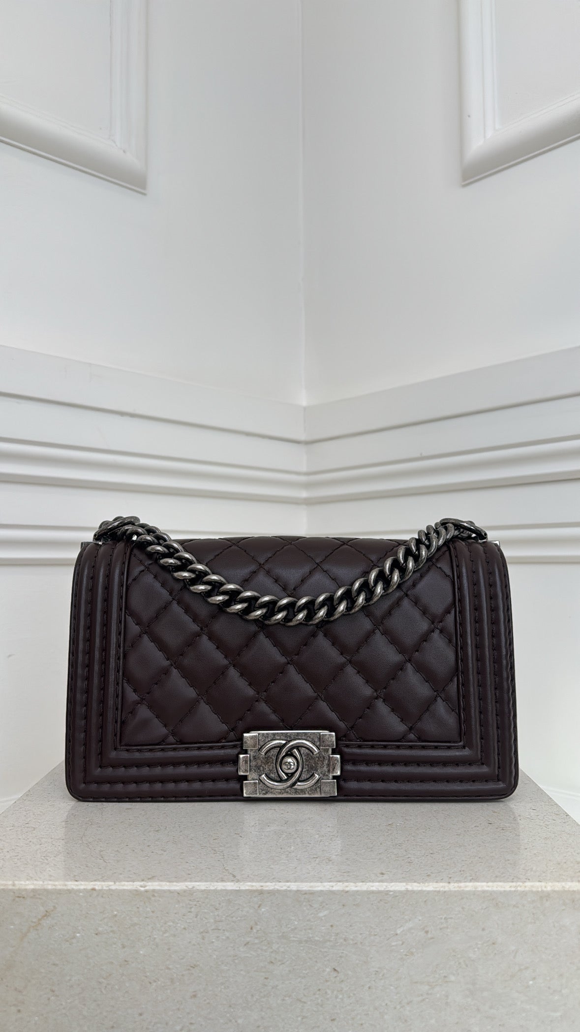Chanel Dark Brown Leather Medium Boy Bag