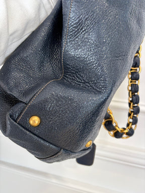 Prada Navy Craquele Cervo Lux Chain Tote Bag