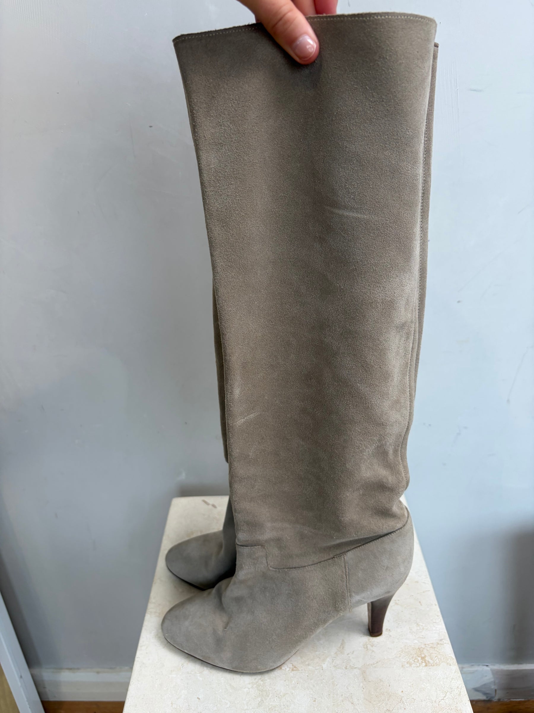 Chloé Taupe Suede Knee High Boots, 39