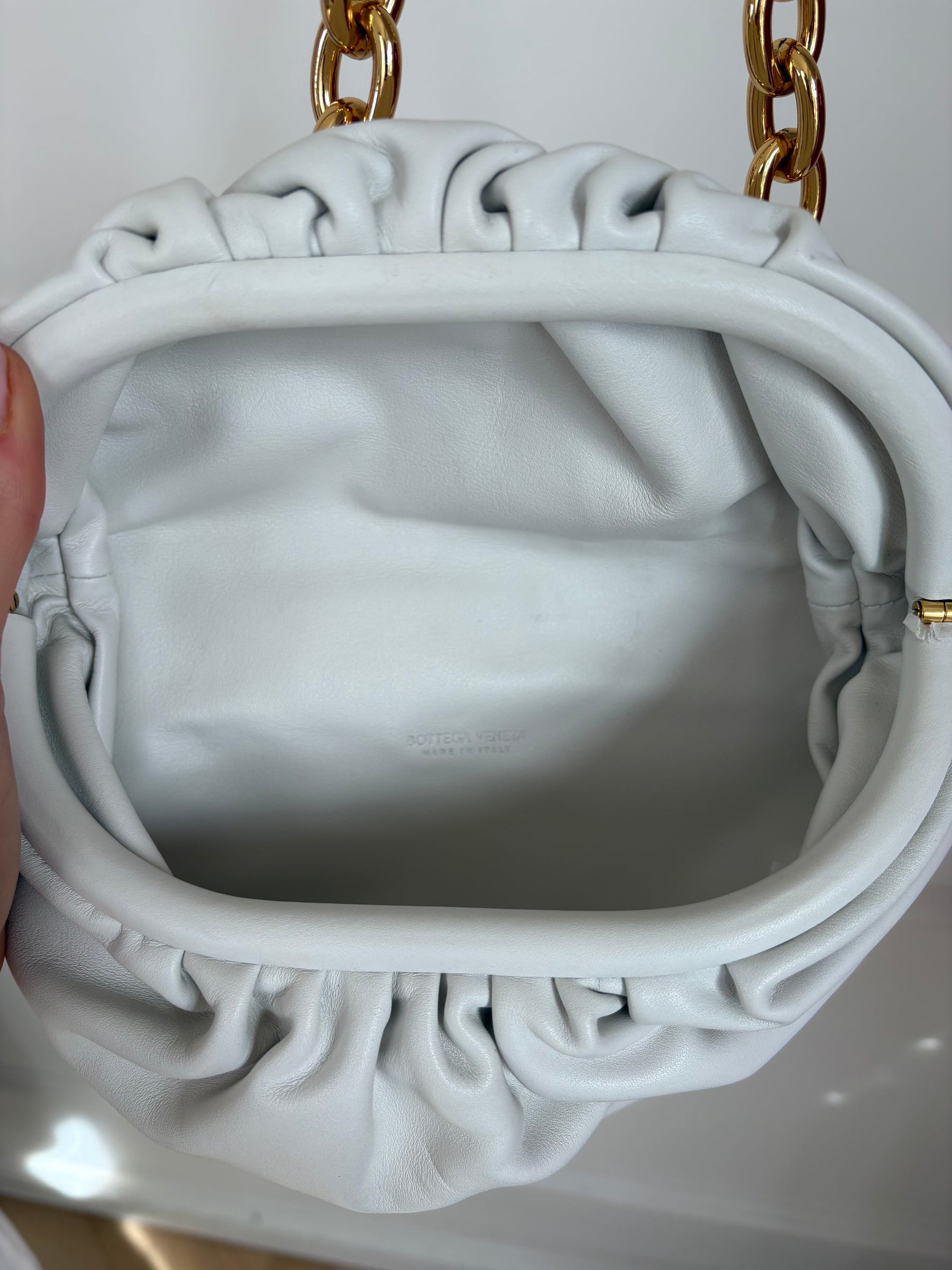 Bottega Veneta Chalk Leather Chain Pouch Belt Bag