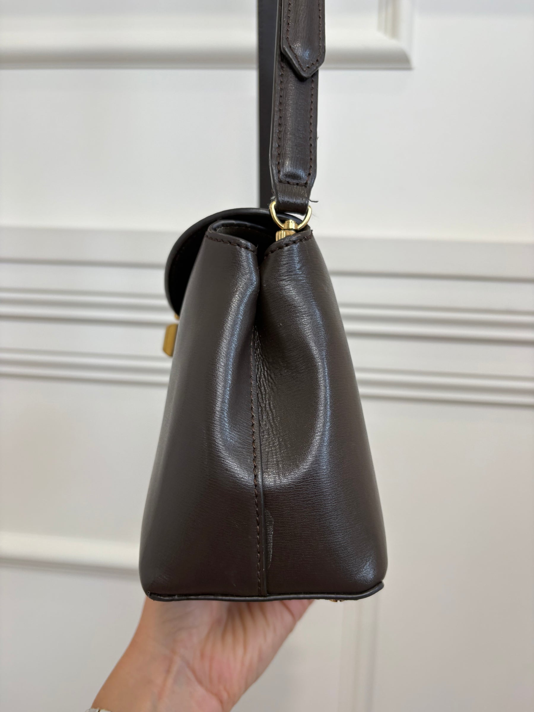 Totême Brown T-Lock Small leather clutch