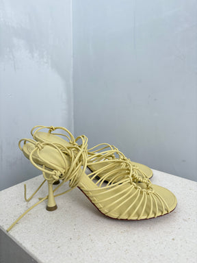 Bottega Veneta Butter Strappy Lace Up Heels, 37.5