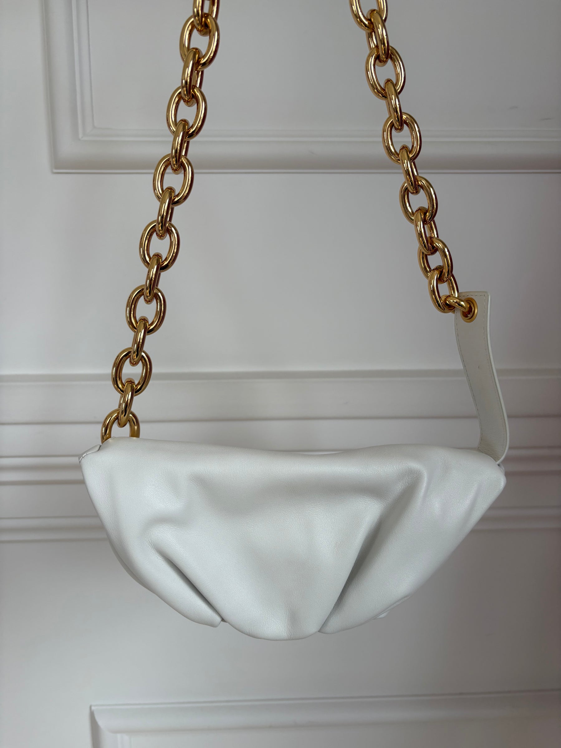 Bottega Veneta Chalk Leather Chain Pouch Belt Bag