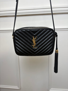 Saint Laurent Black Chevron Quilted Leather Lou Lou Camera Bag