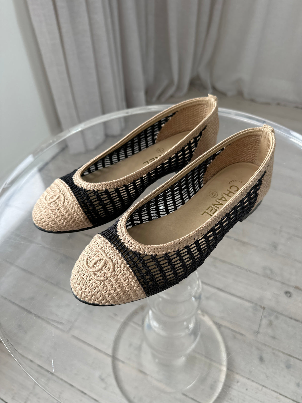 Raffia Black And Beige Ballet Flats, 37C