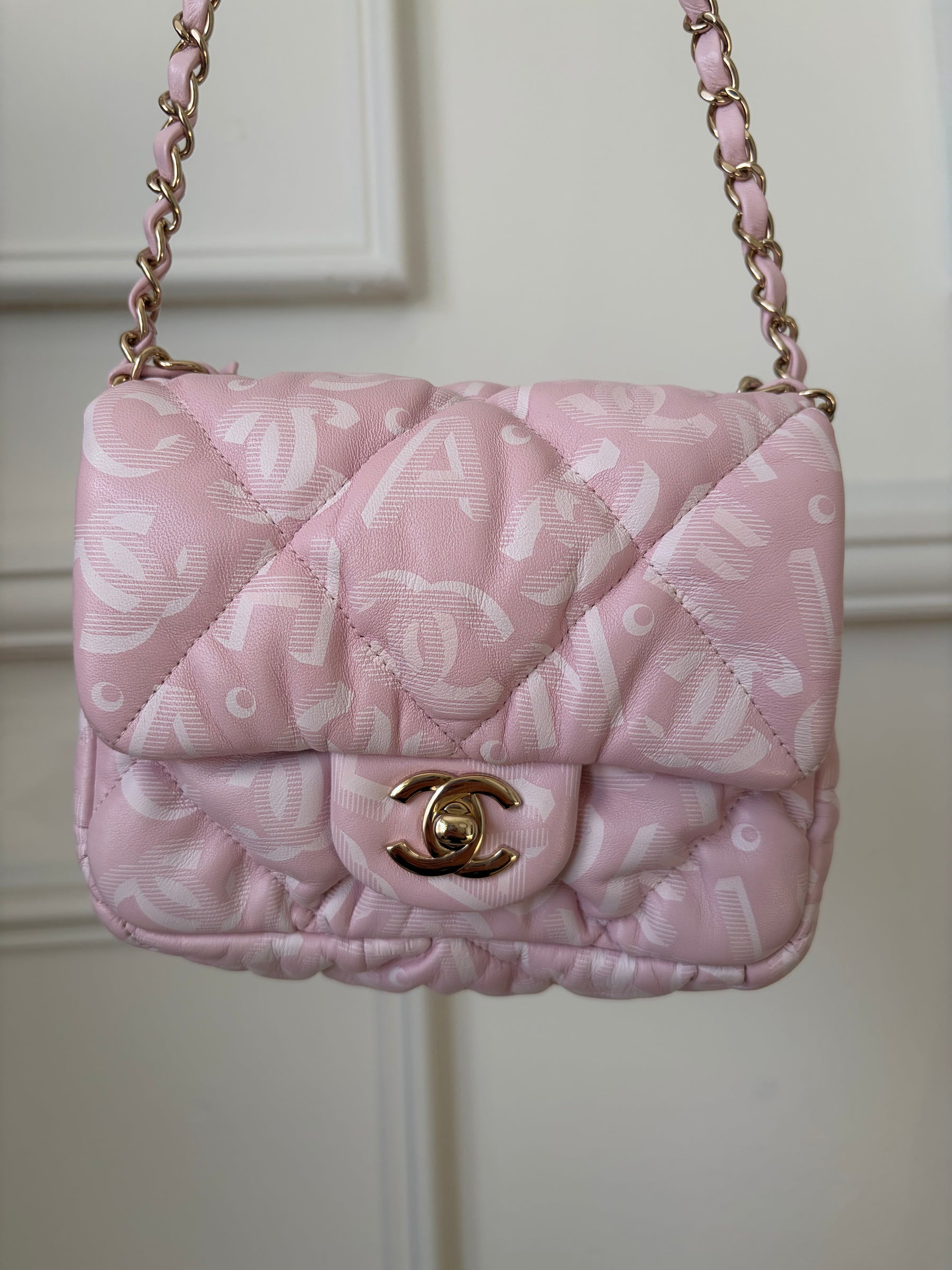 Chanel Pink Printed Lambskin Quilted Mini Flap Bag