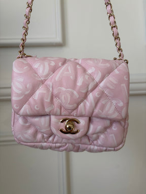 Chanel Pink Printed Lambskin Quilted Mini Flap Bag