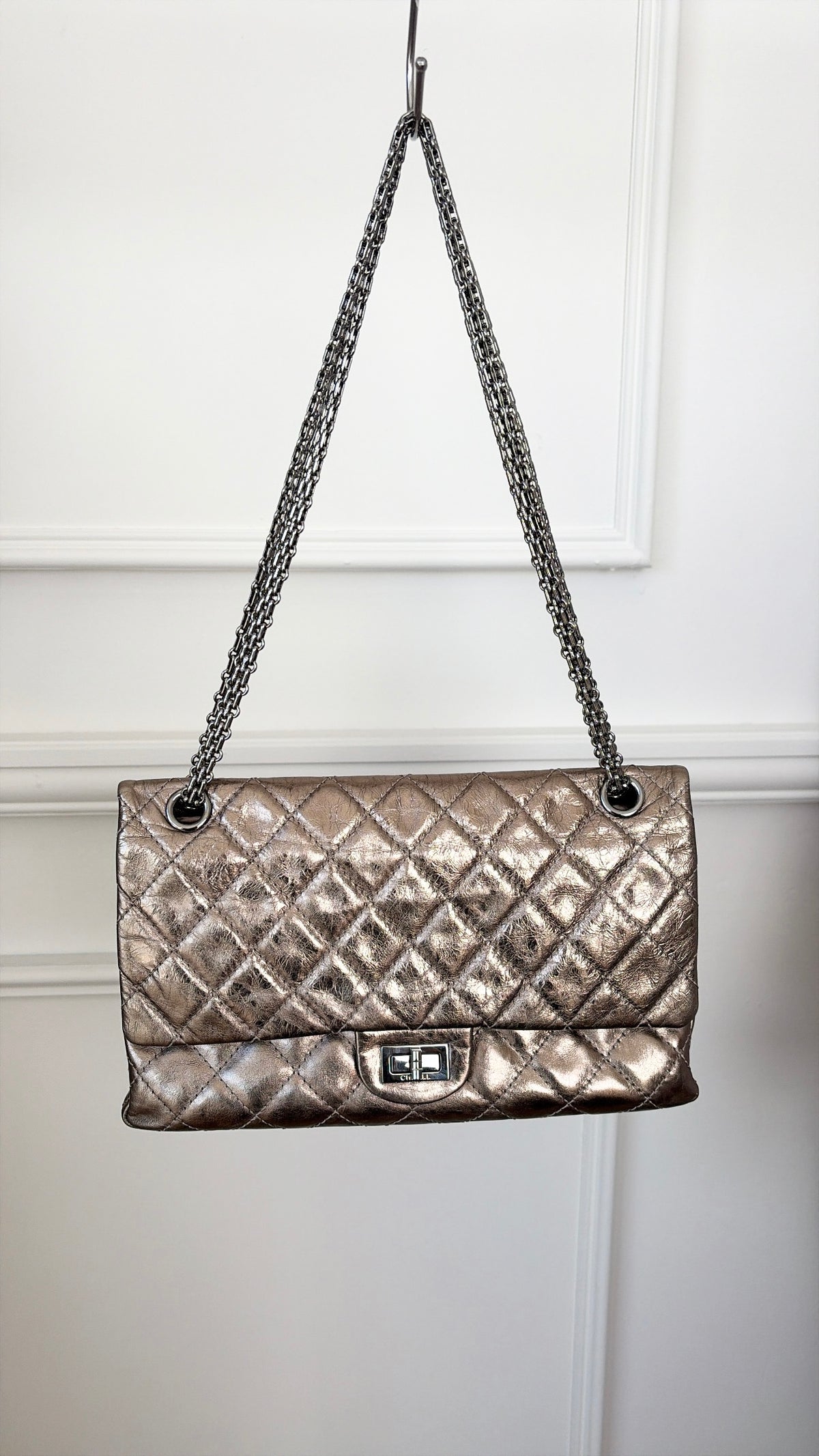 Chanel Pewter Crinkle Leather Reissue 2.55 Flap