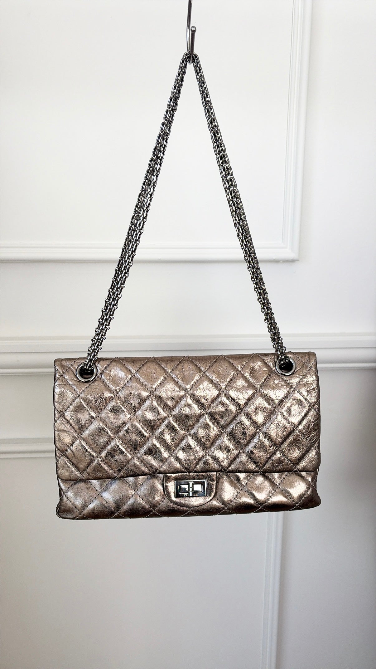 Chanel Pewter Crinkle Leather Reissue 2.55 Flap