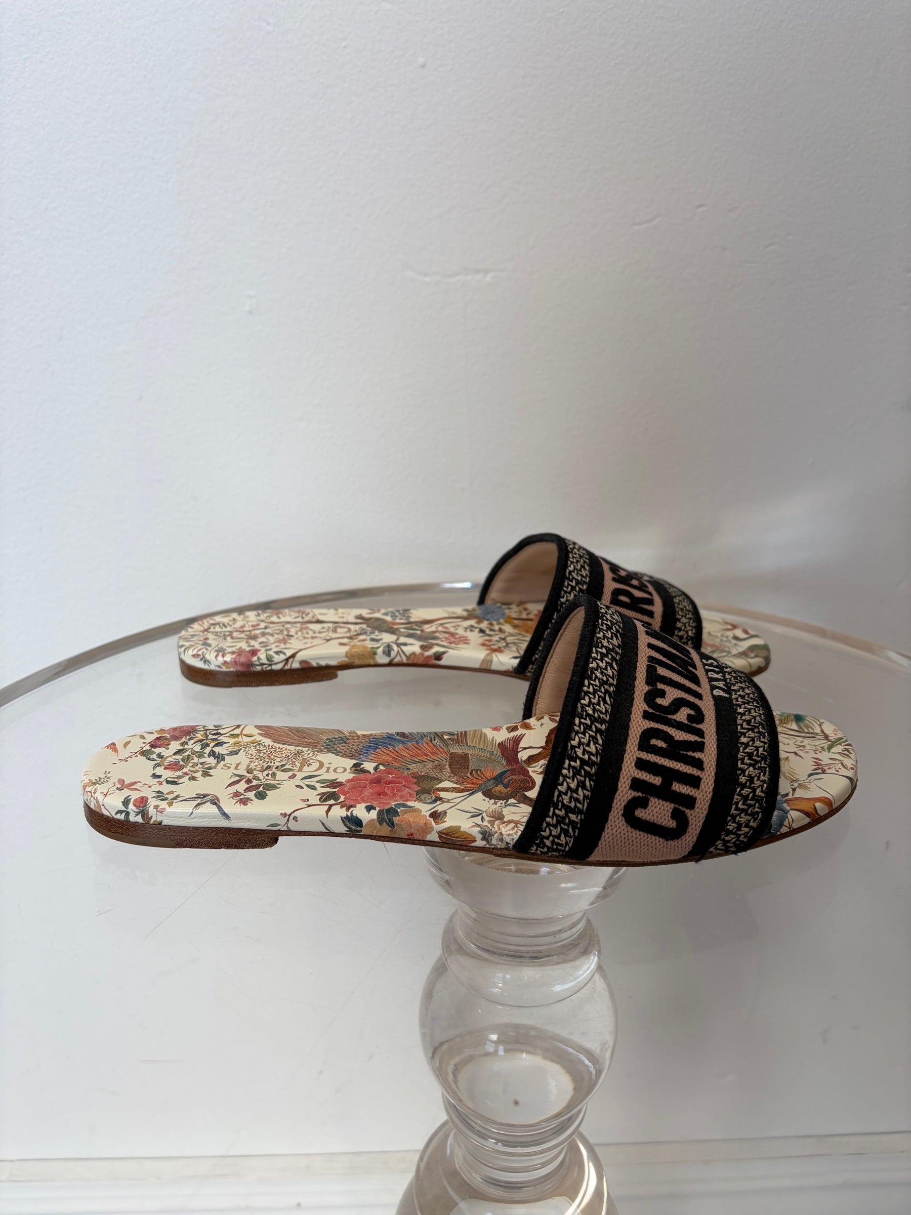 Dior Black and Blush Floral Dway Slides, 38.5