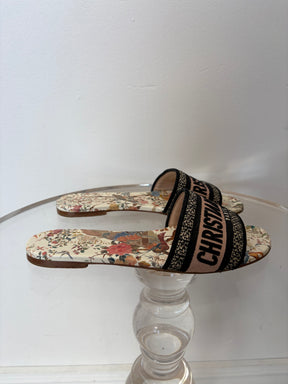 Dior Black and Blush Floral Dway Slides, 38.5