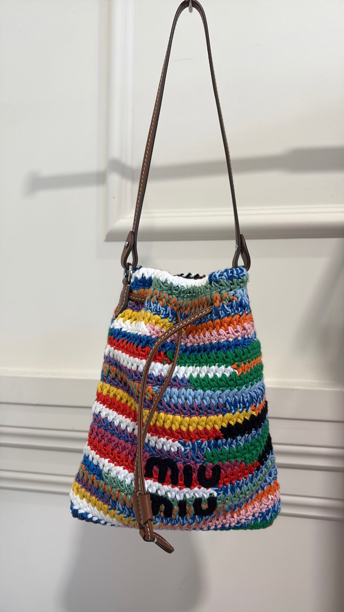 Miu Miu Multi Coloured Crochet And Leather Pouch