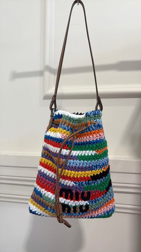 Miu Miu Multi Coloured Crochet And Leather Pouch