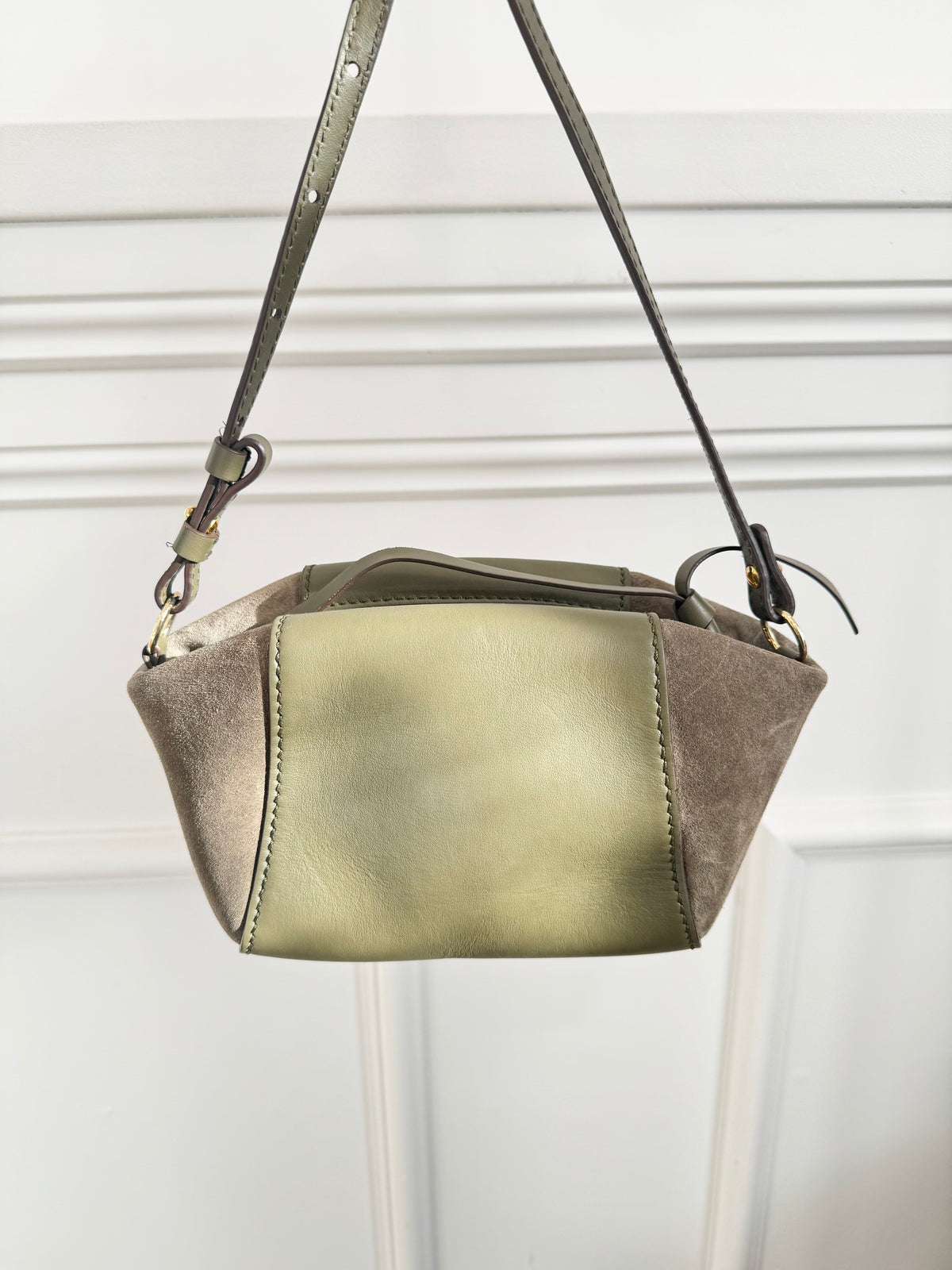 Ulla Johnson Khaki Leather and Suede Crossbody Bag