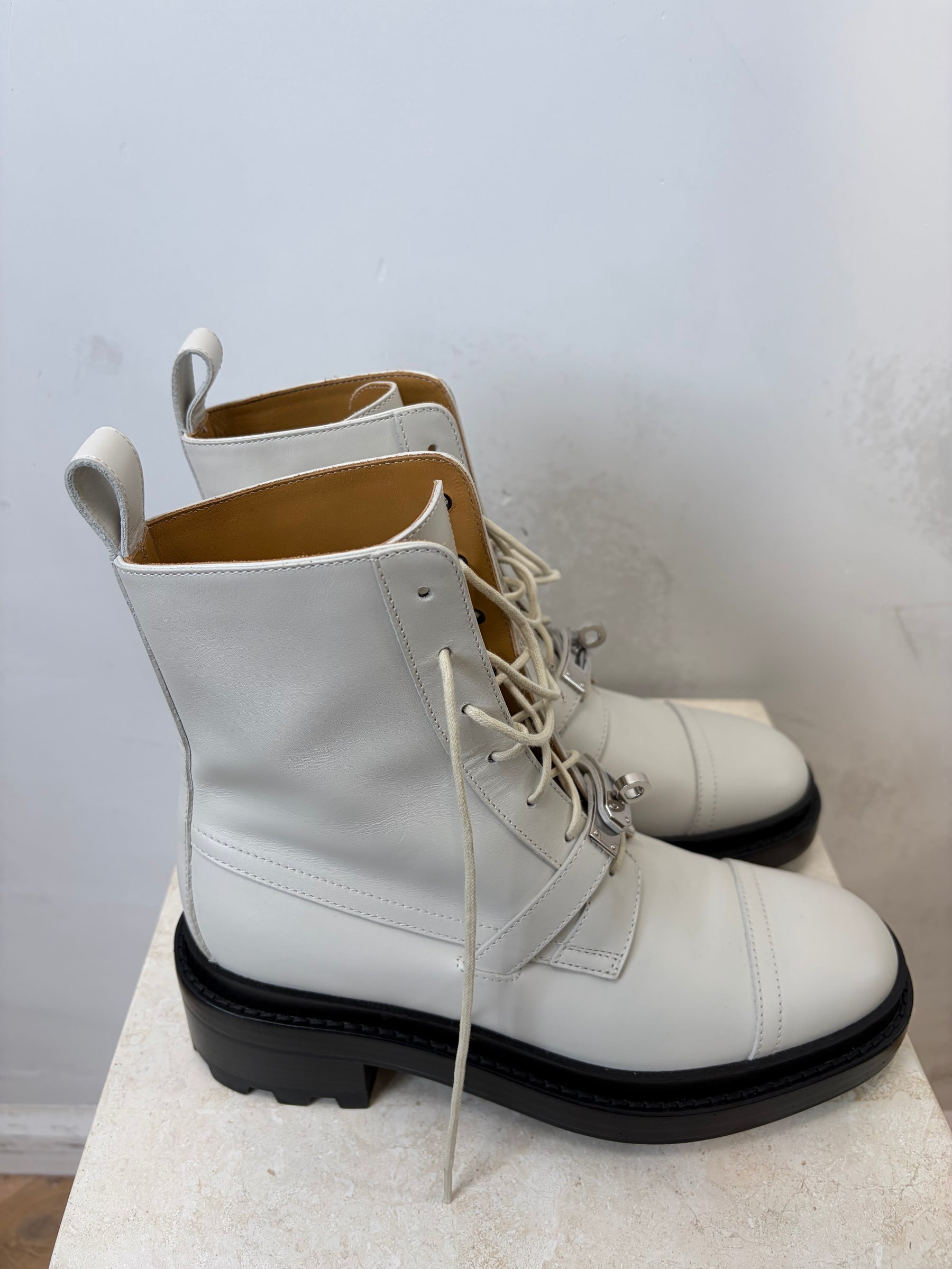 Hermès White Leather 'Funk' Kelly Buckle Ankle Boot, 36
