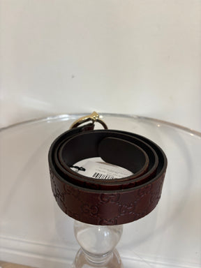 Gucci Monogram Brown Leather Belt Gold Hardware, 90cm