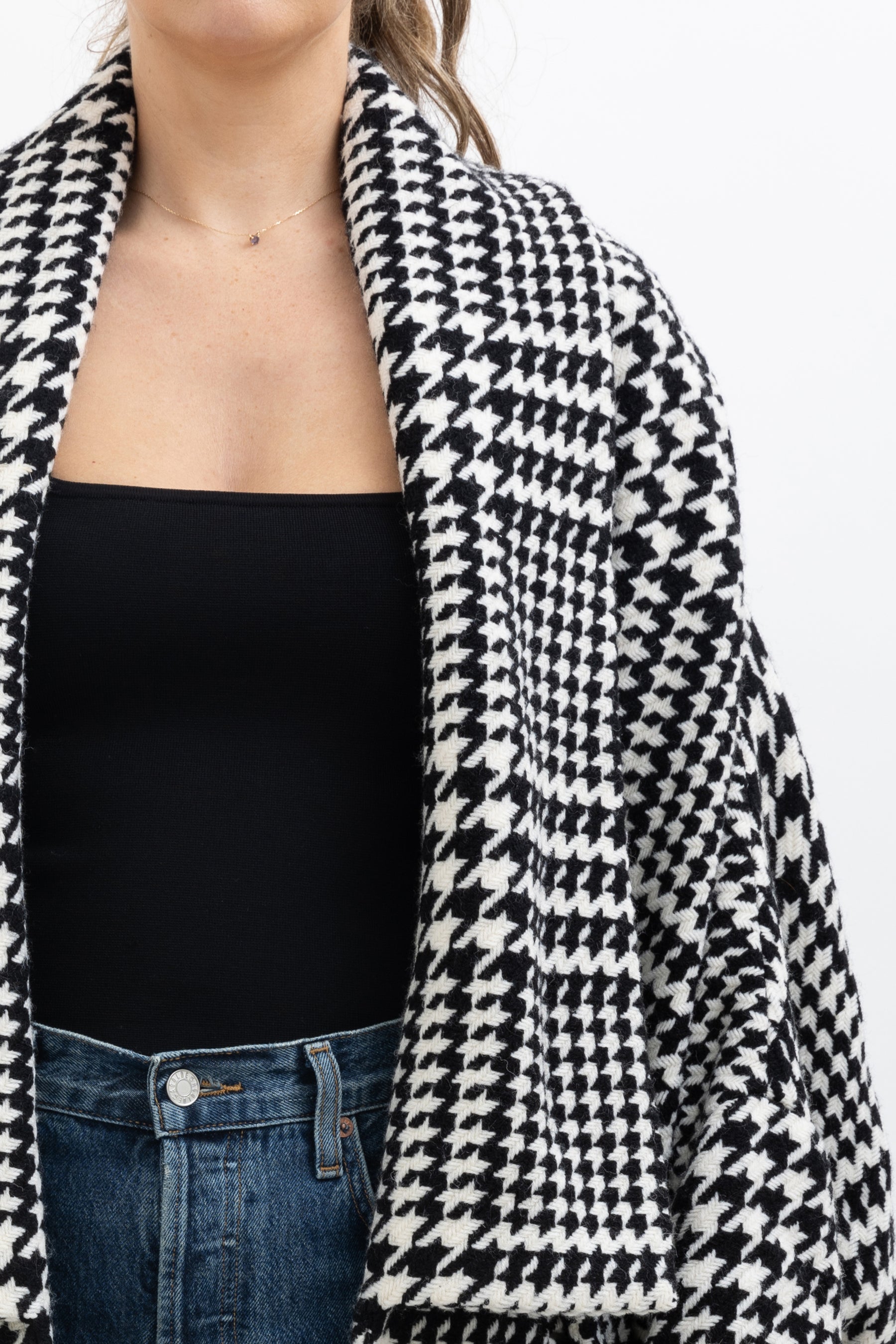 Fringed Houndstooth Cape Jacket