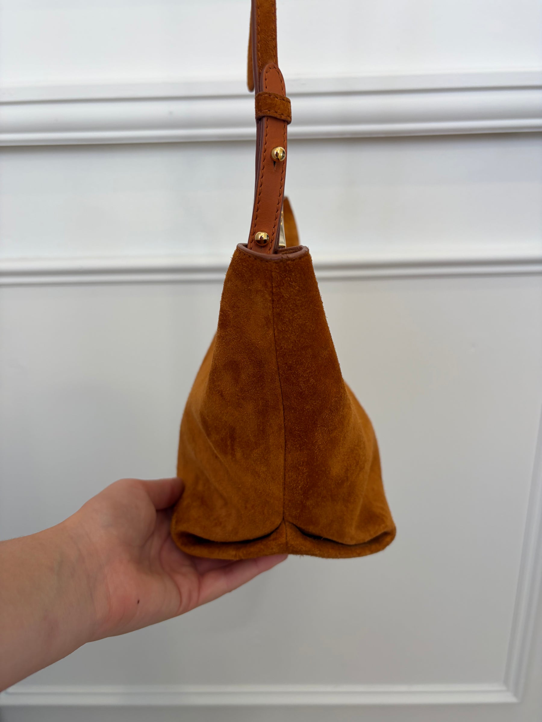 Khaite Brown Suede Augusta Crossbody Clutch