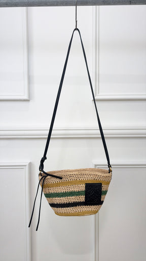 Loewe Natural Green Yellow and Black Leather Raffia Crossbody Pouch