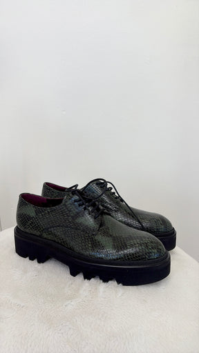 Dries van Noten Green Python Lace Up Shoes, 39