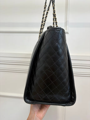 Chanel Black Leather Deauville with Tweed Logo and Lining