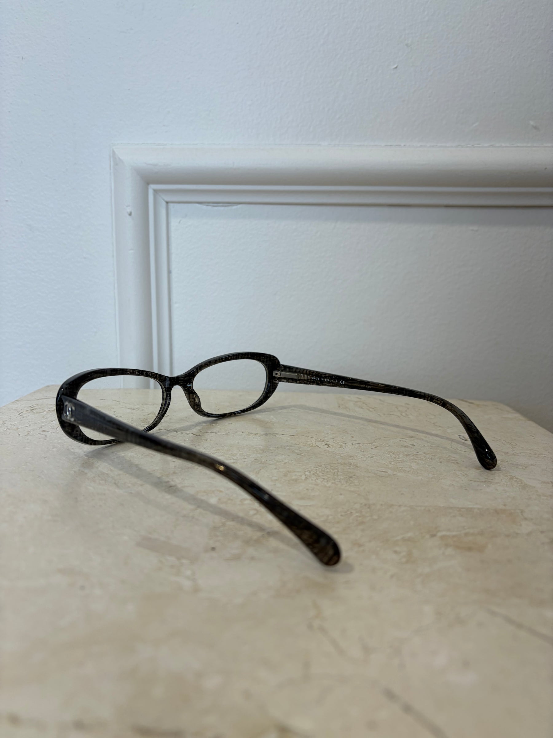 Chanel Charcoal Textured Oval Optical Glasses