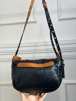 Sonia Rykiel Black Padded Tan Studded Strap Crossbody Bag