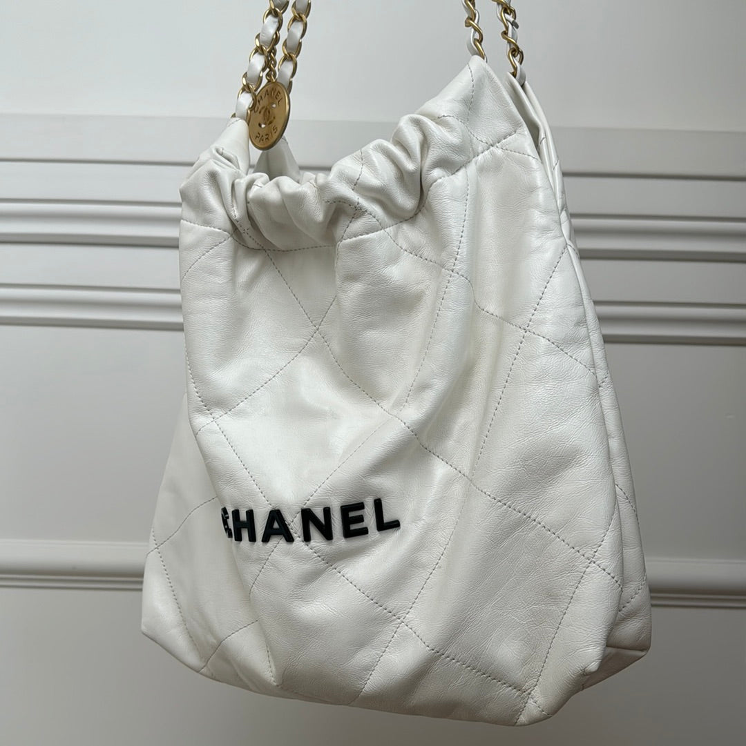 Chanel White Leather Small 22
