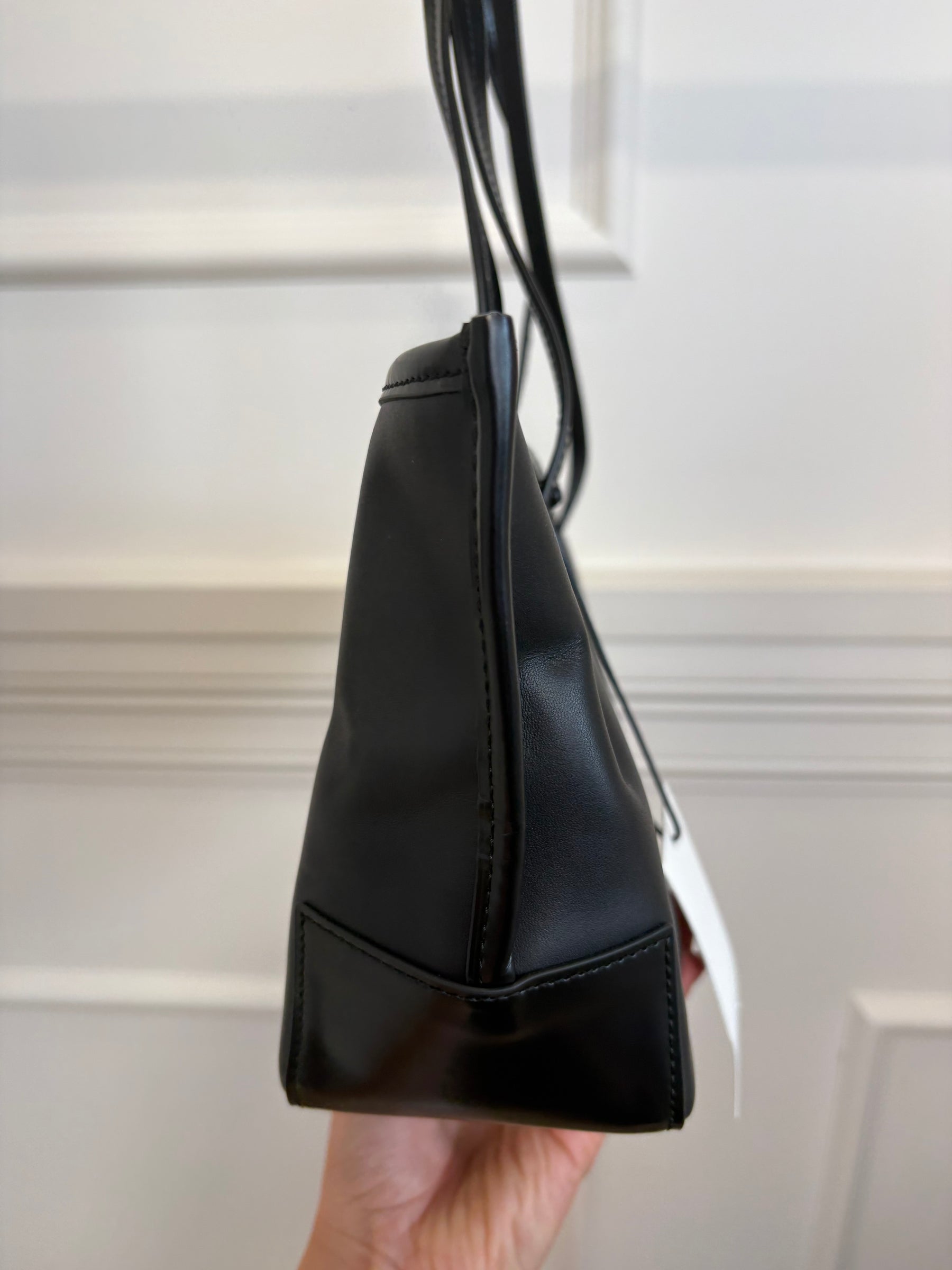 St Agni. Black Leather Slim Bateau Tote