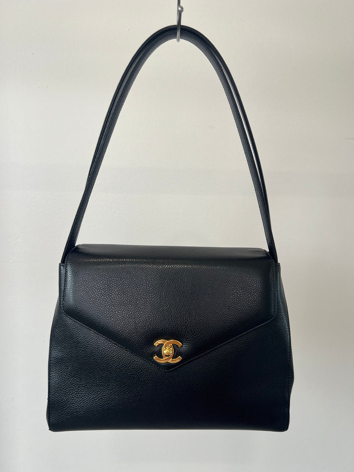 Chanel Black Caviar Leather Shoulder Kelly Bag