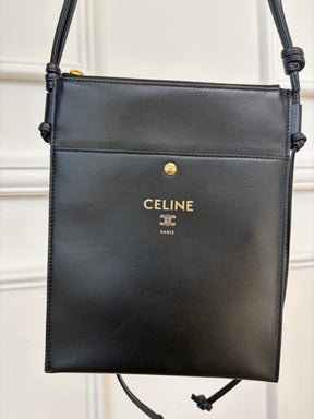 Celine Black Leather 'Sharp' Logo Shoulder Pouch
