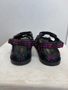 Chanel Black Purple and Green Tweed Dad Sandal, 36 C