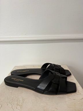 Saint Laurent Black Leather Tribute Slides, 41