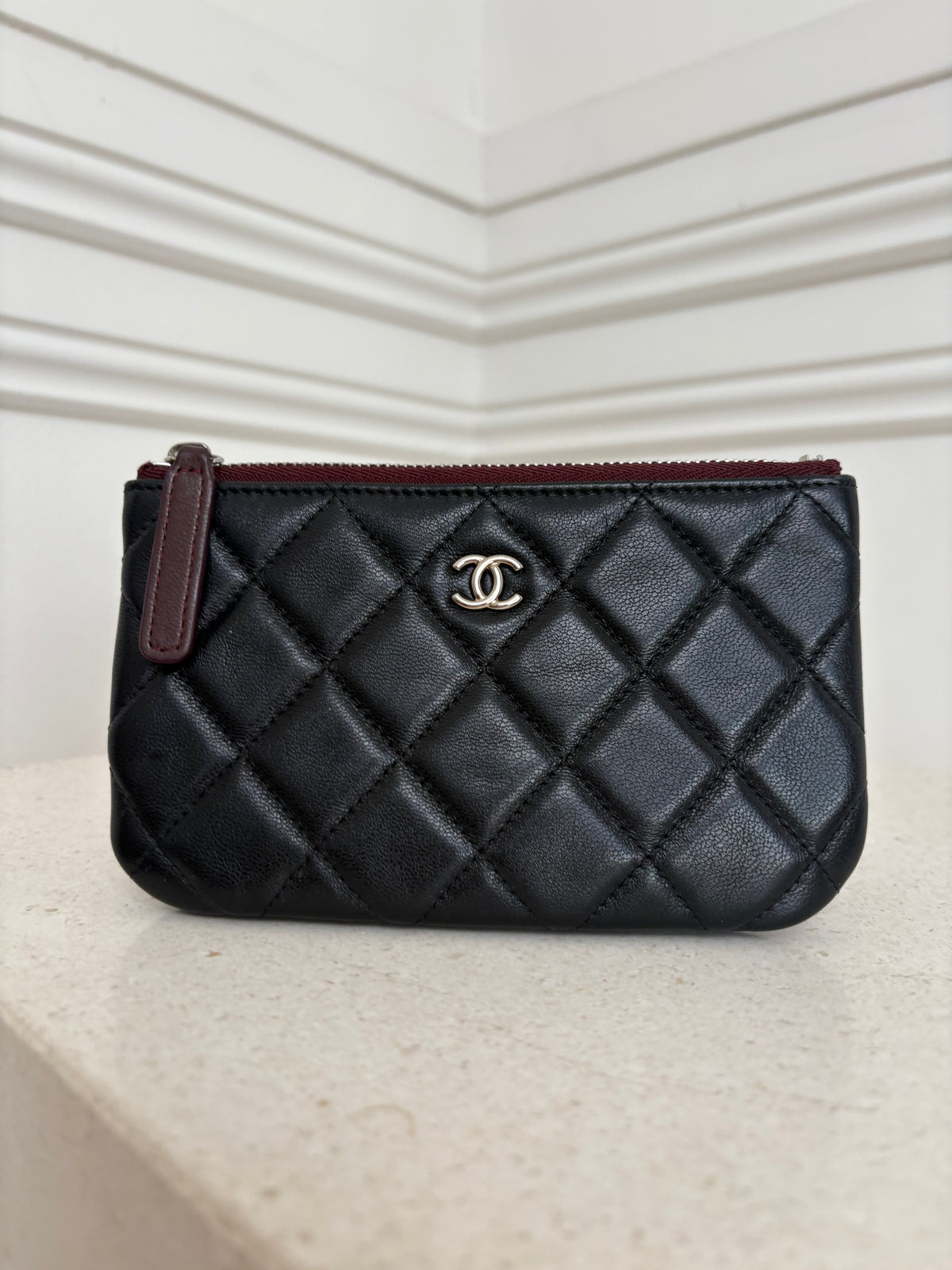 Chanel Black Lambskin Leather Mini Zipped Pouch