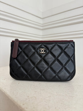 Chanel Black Lambskin Leather Mini Zipped Pouch