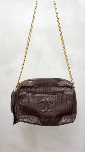 Chanel Chocolate Quilted Leather Tassel Camera Bag