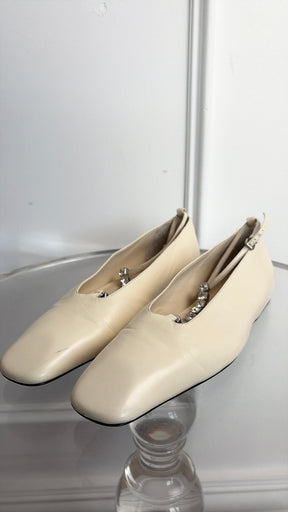 Jill Sandler Crystal Embellished Leather Ballet Flats In Cream, 37