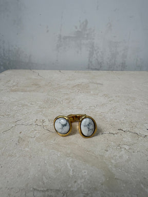 Loewe Gold Tone Marbled Stone Ring, S