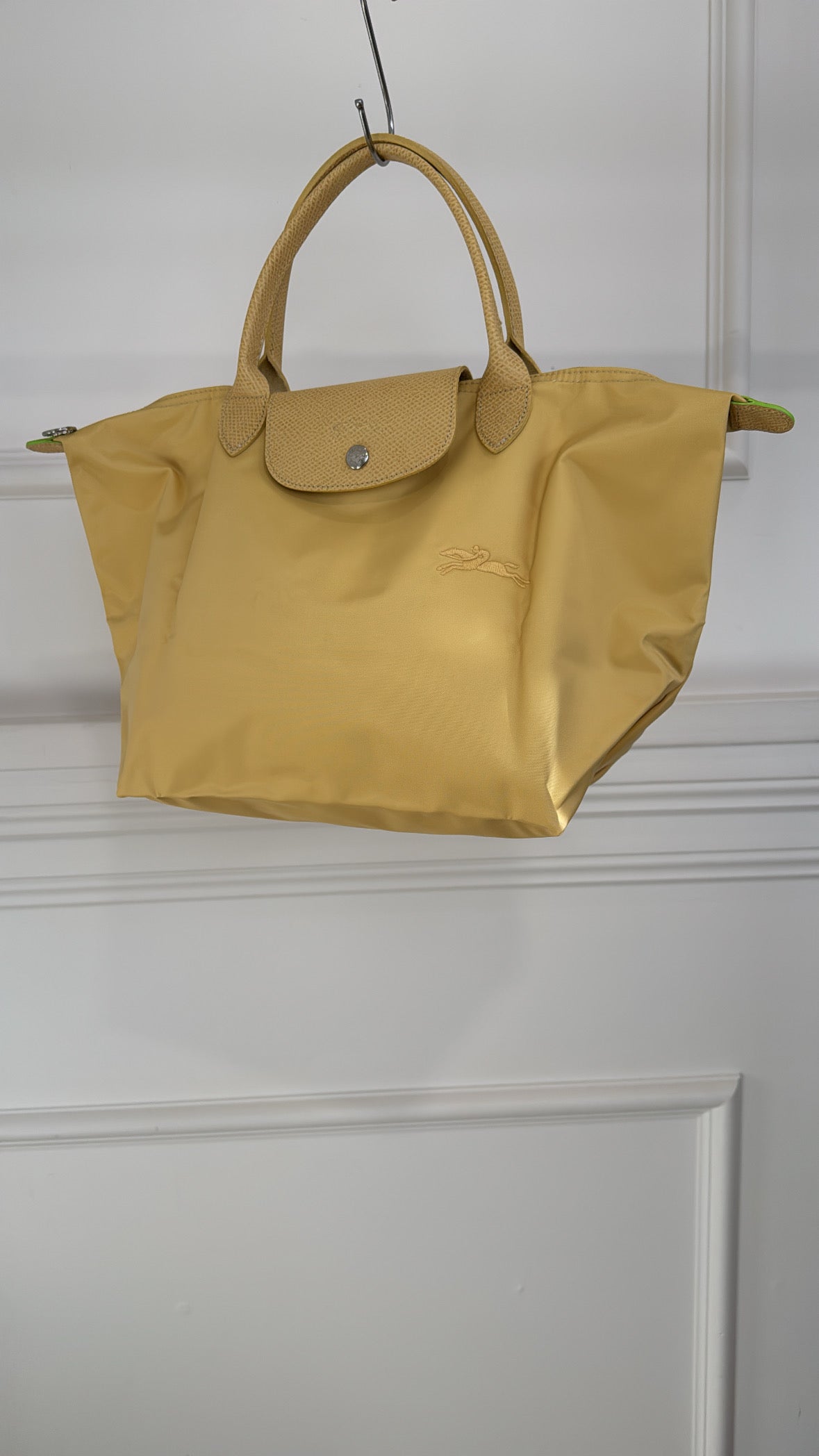 Longchamp Yellow Leather and Nylon Pliage Tote