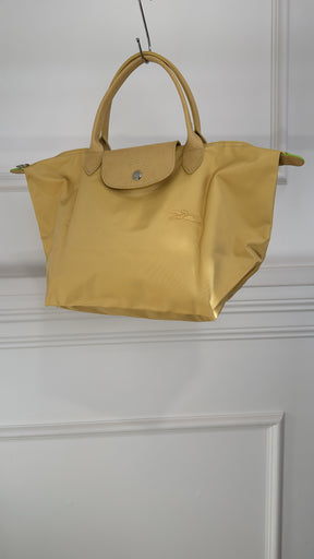 Longchamp Yellow Leather and Nylon Pliage Tote