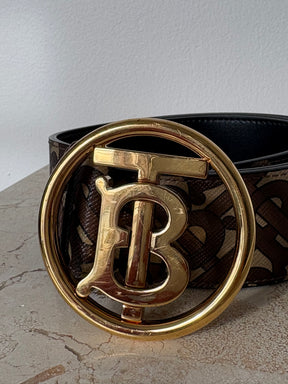 Burberrry Leather Logo Belt Gold Hardware Brown Monogram, M