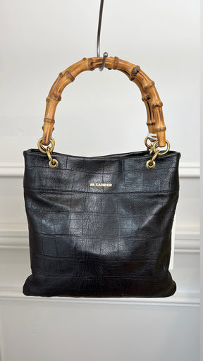Jil Sander Croc Embossed Bamboo Shopper Black, Small