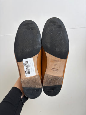 Hermes Colette Leather Flats In Tan, 37