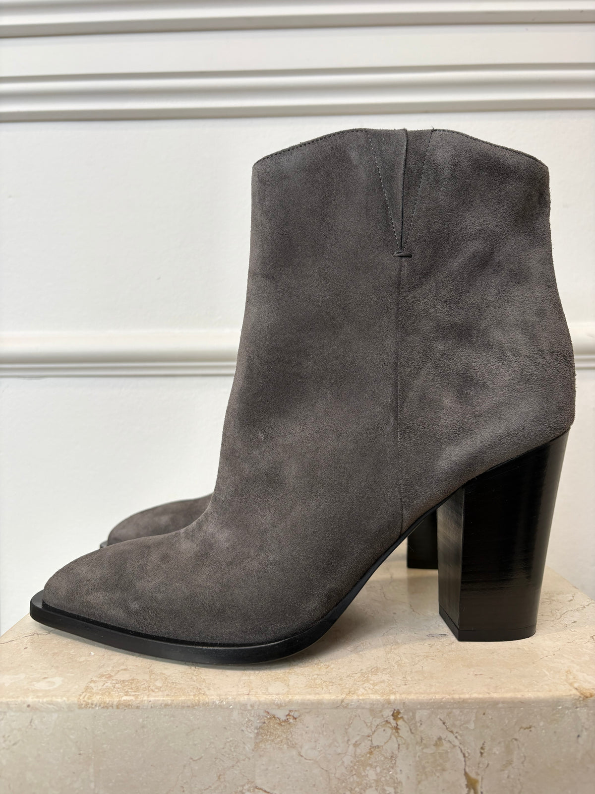 VINCE Grey Suede Pointed Ankle Boots, 40
