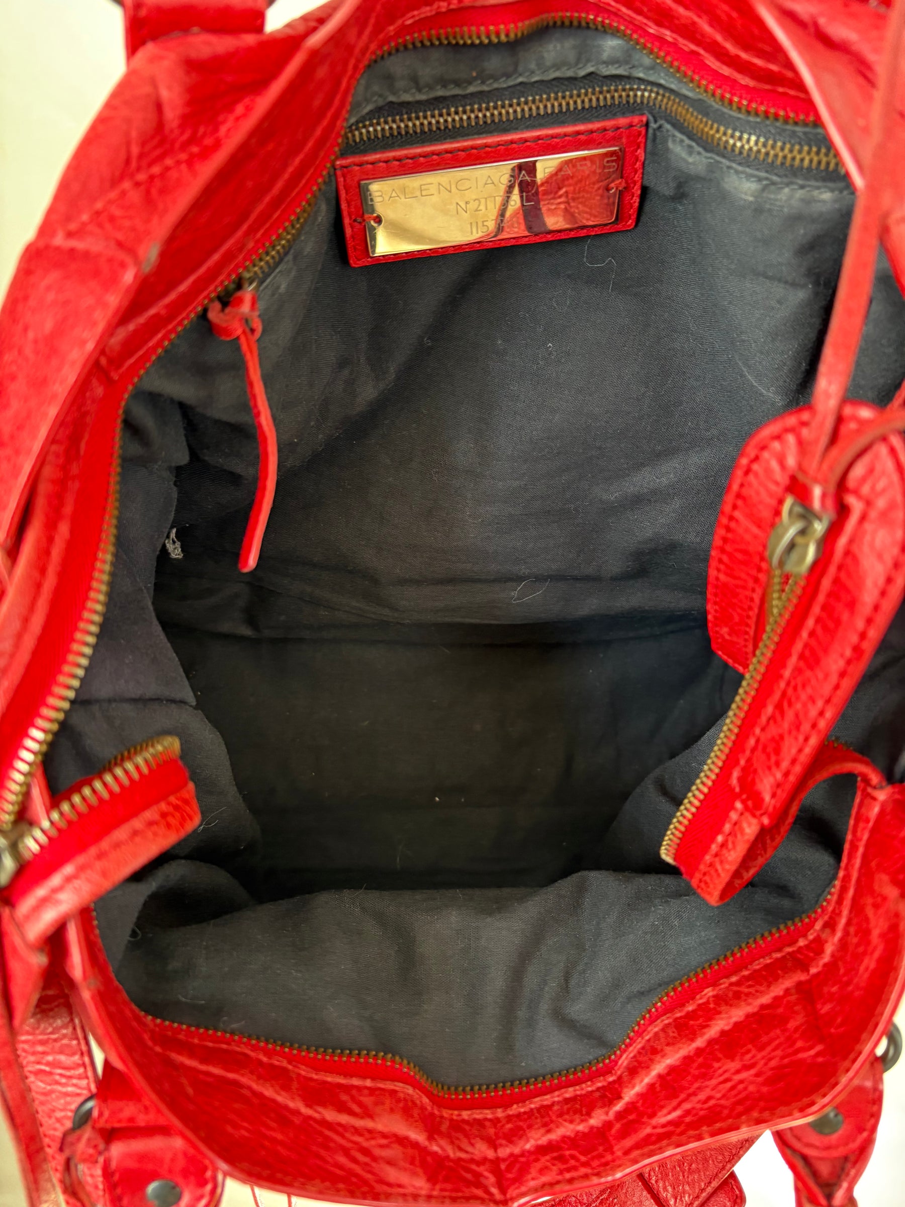 Balenciaga Cherry Red Leather Motorcycle City Bag