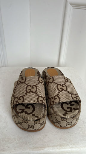 Gucci Monogram Platfrom Slides, 37
