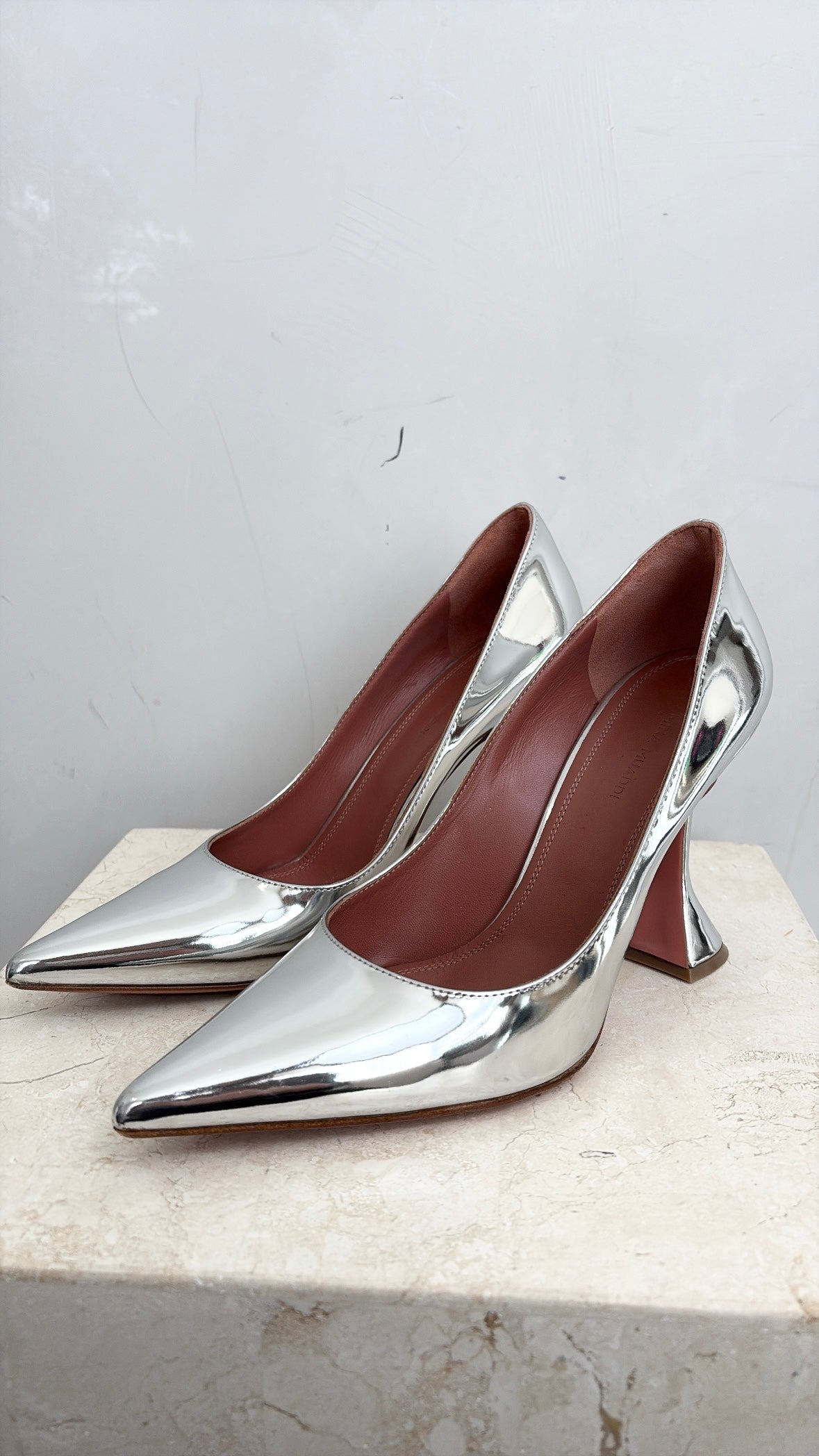 Amina Muaddi Silver Metallic Pointed Ami Pump, 39
