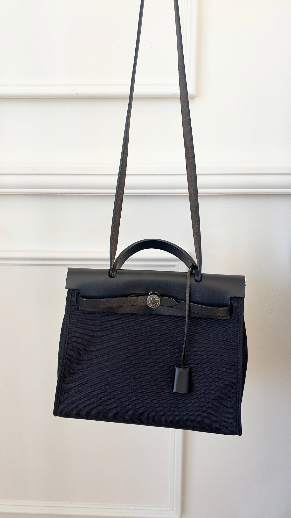 Hermès Black Canvas and Leather Her Bag 31