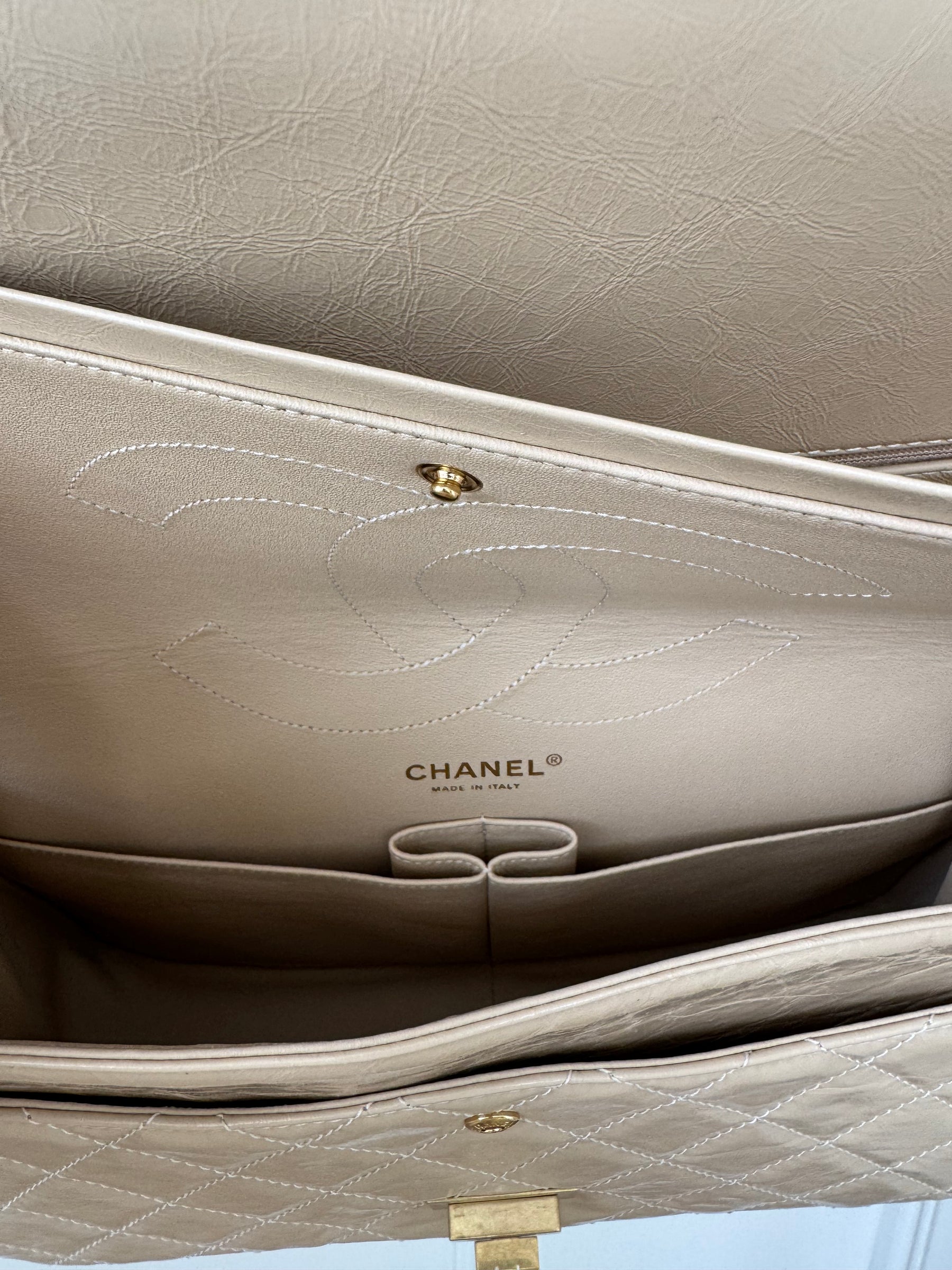 Chanel Beige Patent Leather Reissue 2.55 Jumbo Flap Bag